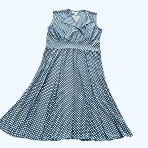 Karina Sleeveless Faux Wrap Dress, Size 8/10, Slate Blue & White Checked